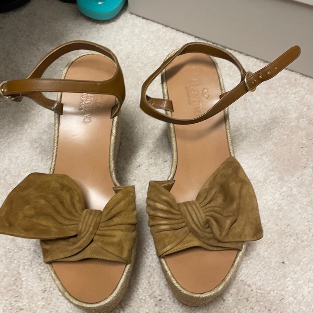 Valentino high wedge sandals with brown suede bow
